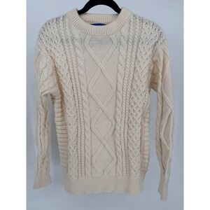 Aelfric Eden Cream Cable Knit Wool Blend Sweater Size‎ S Cozy Classic Aran Style